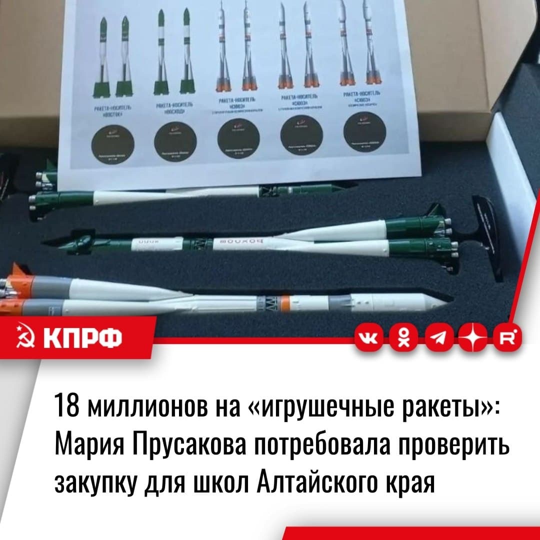 Первый секретарь Алтайского краевого комитета КПРФ, депутат Алтайского краевого Законодательного Собрания Мария Прусакова обратилась в Генеральную прокуратуру по поводу госзакупок Министерством образования и науки Алтайского края "наборов ракет".